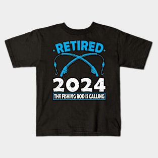 Retired 2024 The Fishing Rod Is Calling Fishing Kids T-Shirt